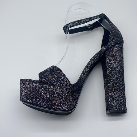 Steve Madden - Gonzo Black Glitter Block Heels Size 8.5 - Picture 7 of 15